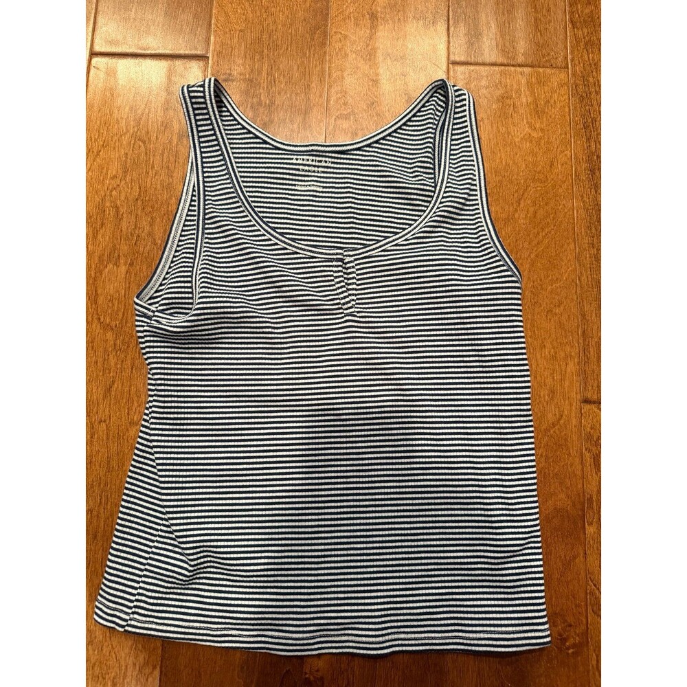 American Eagle blue white striped tank top shirt large